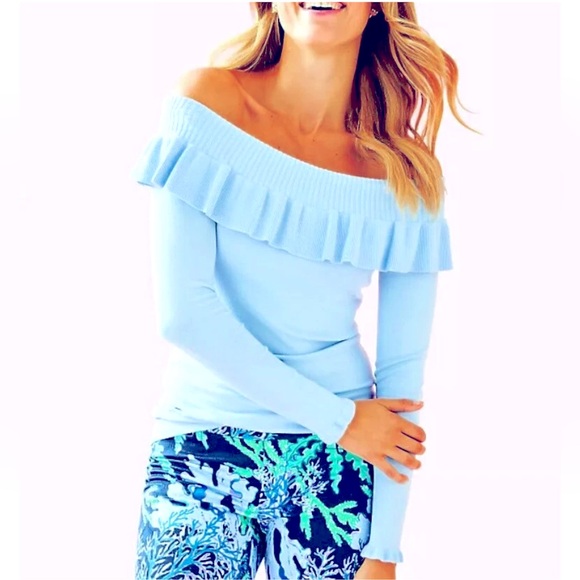 Lilly Pulitzer NWT Siesta Off Shoulder Sweater Crew Blue Size XL - Picture 6 of 8